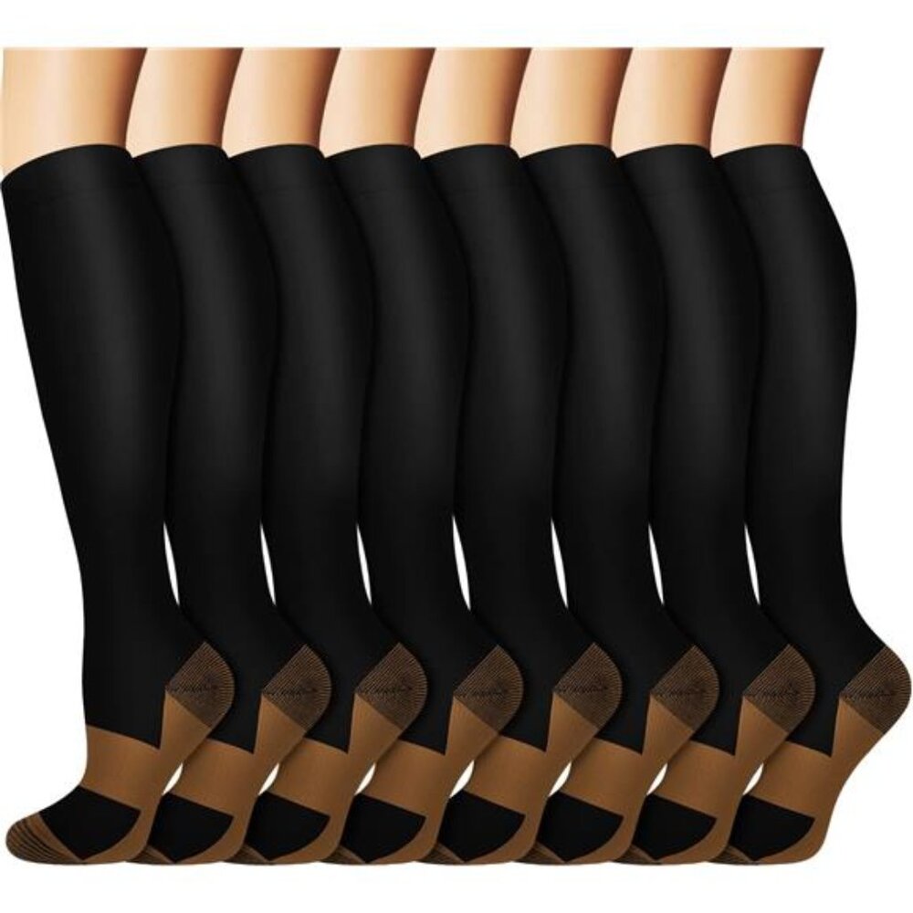 Copper Compression Socks for Men & Women Circulation 8 Pairs 15-20mmHg